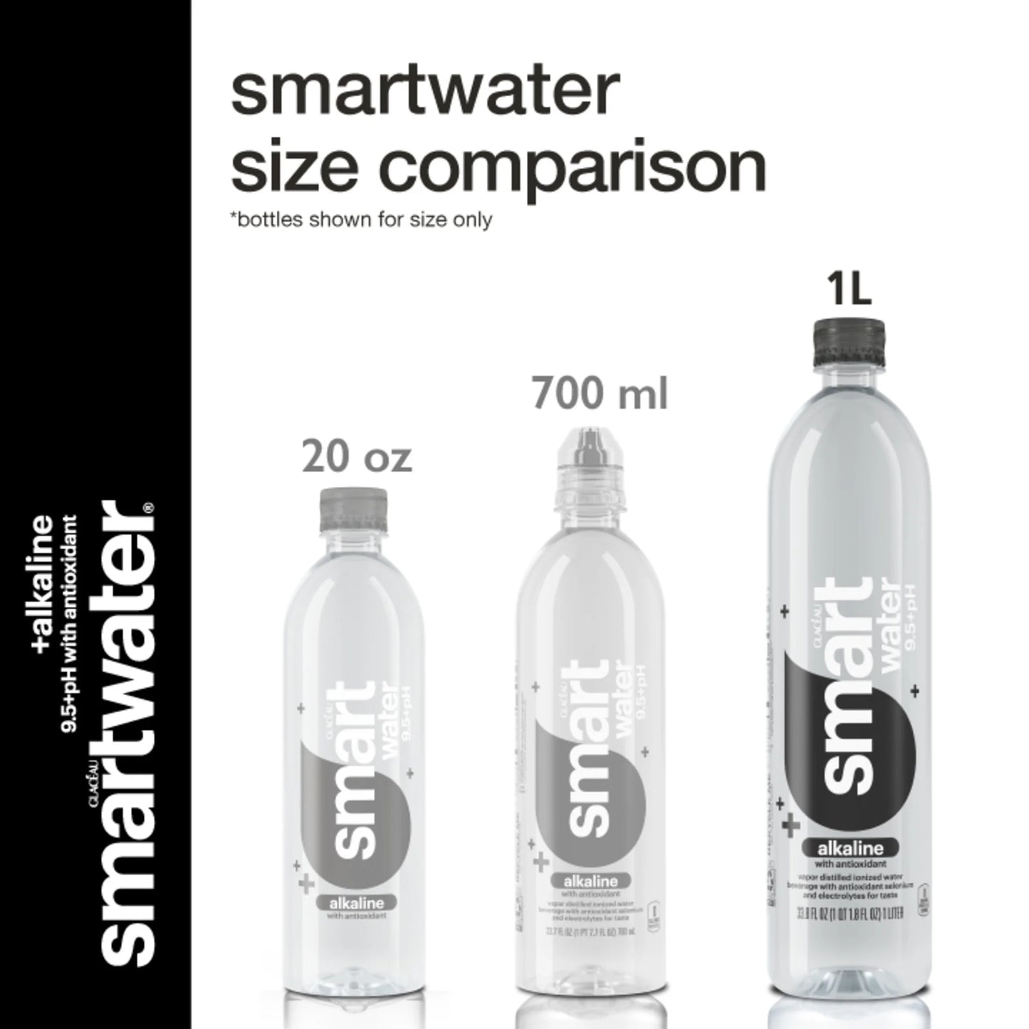 Smartwater Alkaline with Antioxidant Ionized Electrolyte Vapor-Distilled Water Bottles, 1L, 6 Pack