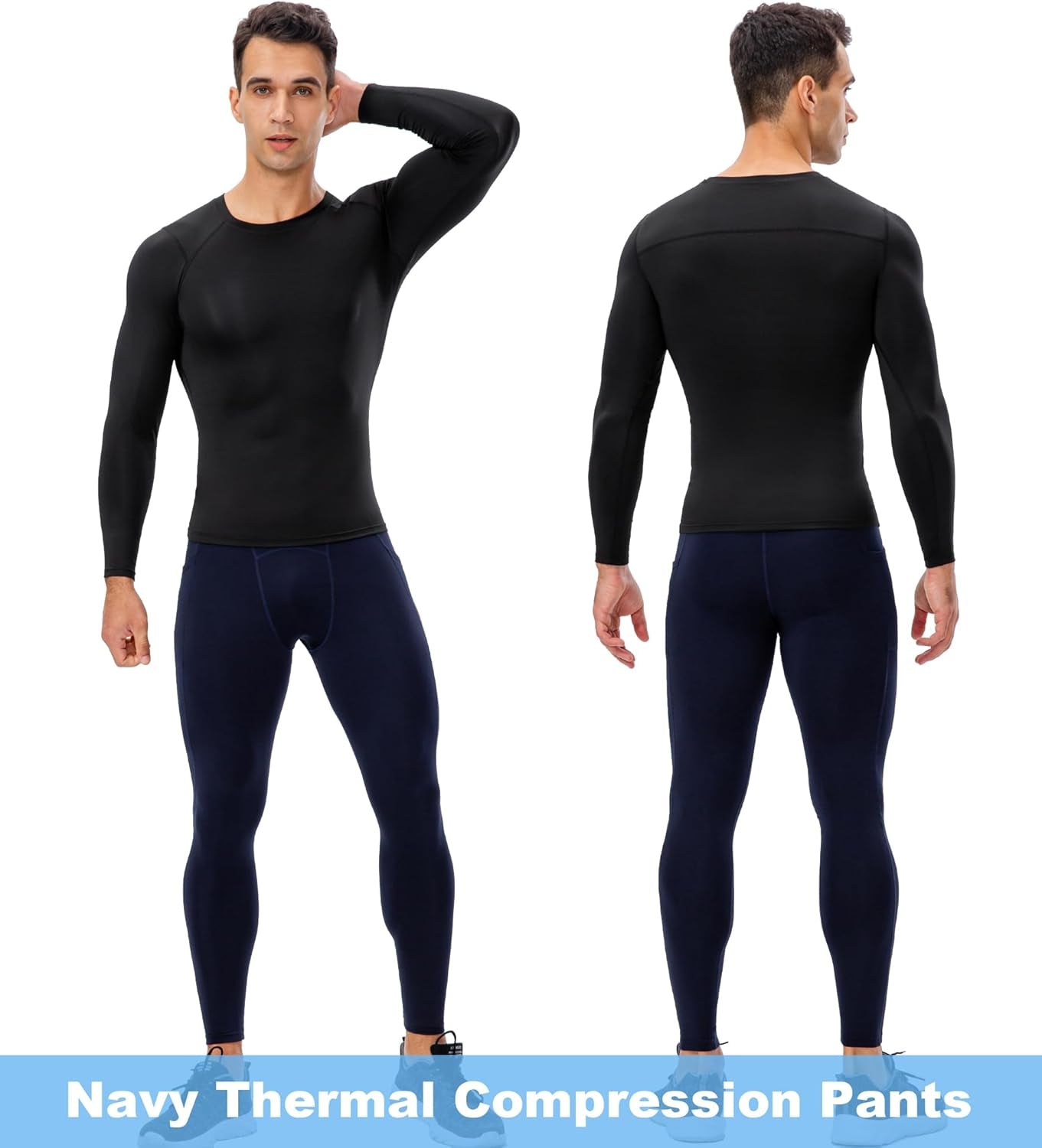 1 or 2 Pack Men'S Thermal Compression Pants Fleece Lined Sports Leggings Tights Cold Weather Base Layer Bottoms Winter