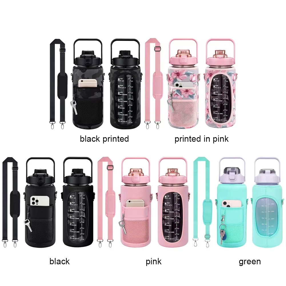 Sport Water Bottle Covers Cellphone Holder Large Capacity Motivational Water Bottles Holder Bag Thermos Sleeve Drinkware