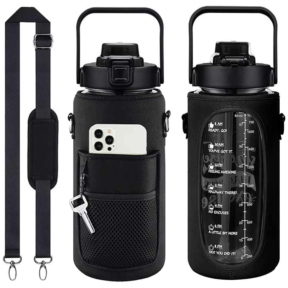 Sport Water Bottle Covers Cellphone Holder Large Capacity Motivational Water Bottles Holder Bag Thermos Sleeve Drinkware