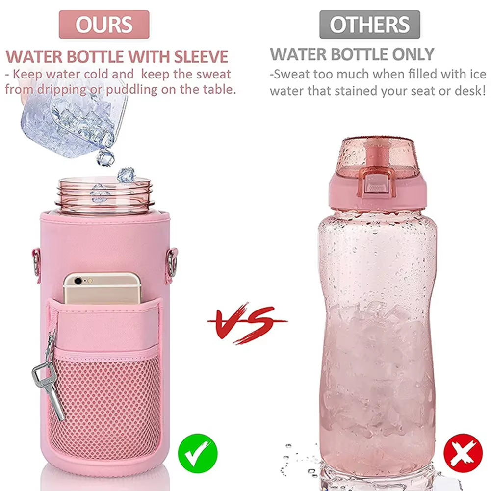 Sport Water Bottle Covers Cellphone Holder Large Capacity Motivational Water Bottles Holder Bag Thermos Sleeve Drinkware