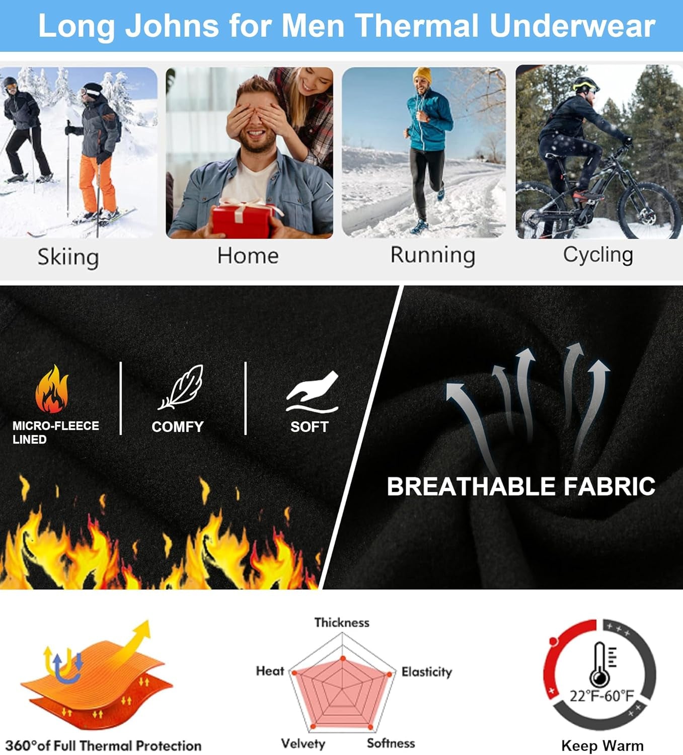 1 or 2 Pack Men'S Thermal Compression Pants Fleece Lined Sports Leggings Tights Cold Weather Base Layer Bottoms Winter