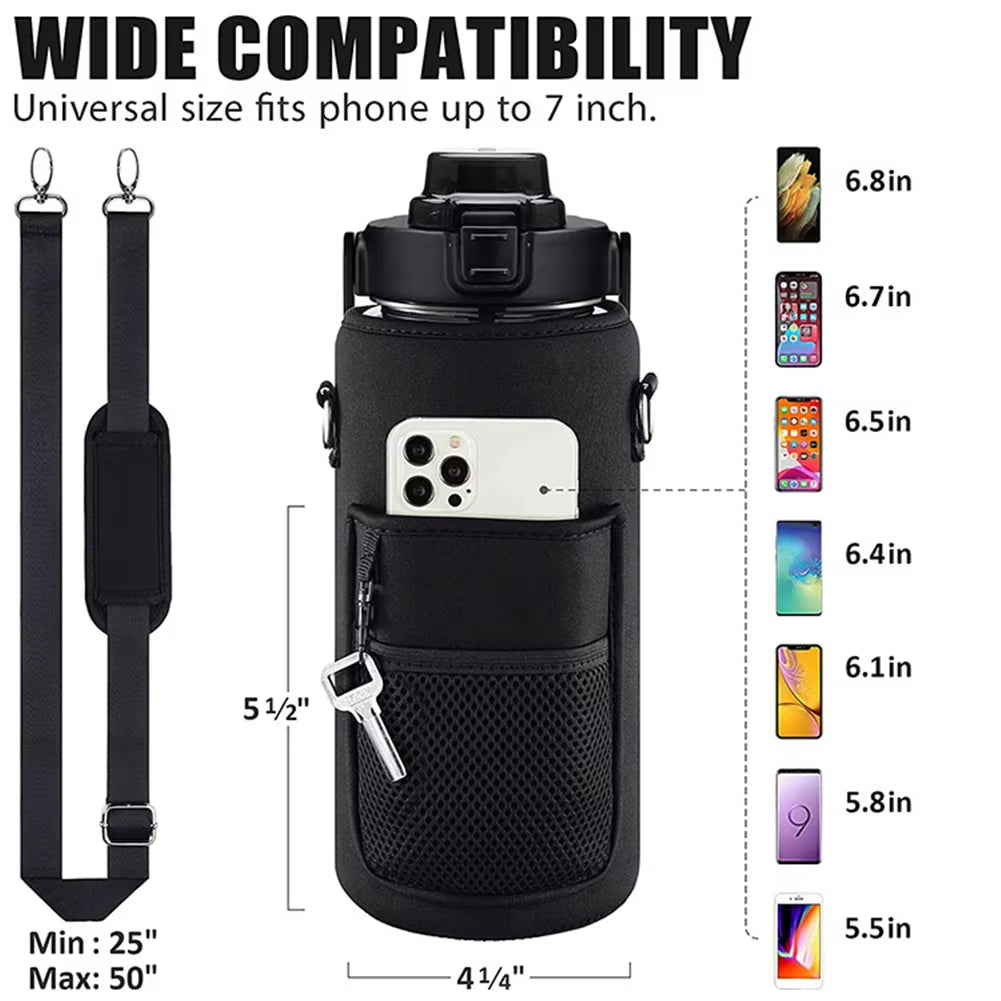 Sport Water Bottle Covers Cellphone Holder Large Capacity Motivational Water Bottles Holder Bag Thermos Sleeve Drinkware