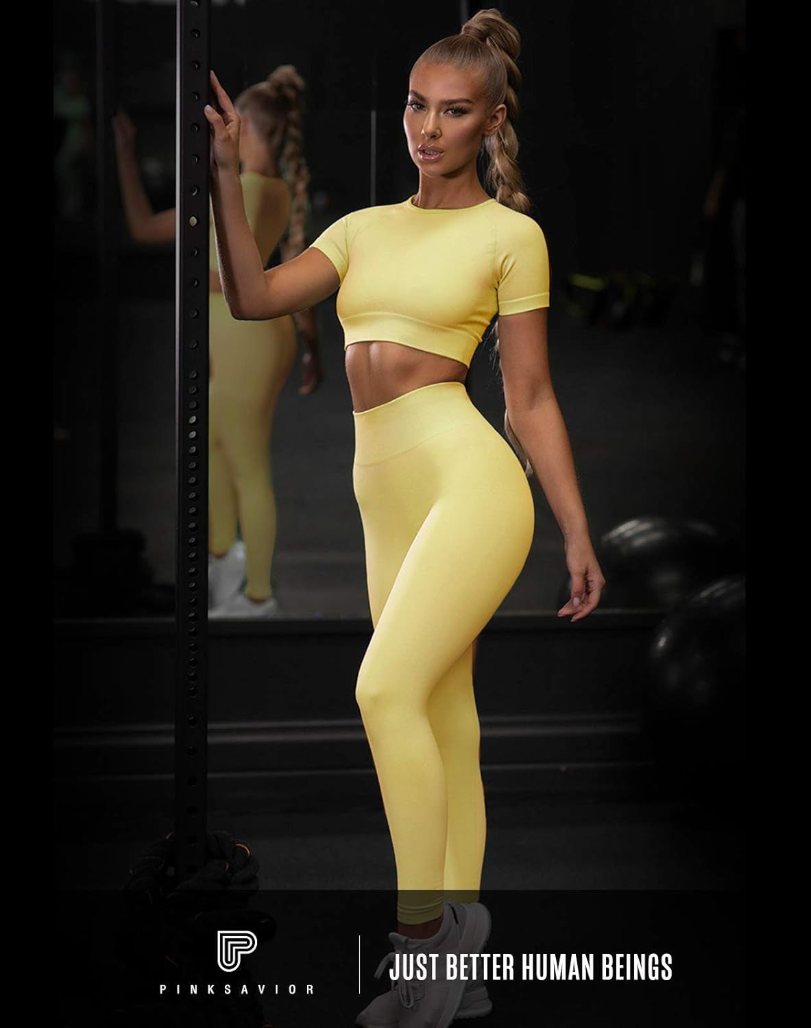Workout Sets for Women Two Piece Outfits Seamless High Waist Leggings Yoga Crop Tops Athletic Sports Gym Sets(P005L-Yellow
