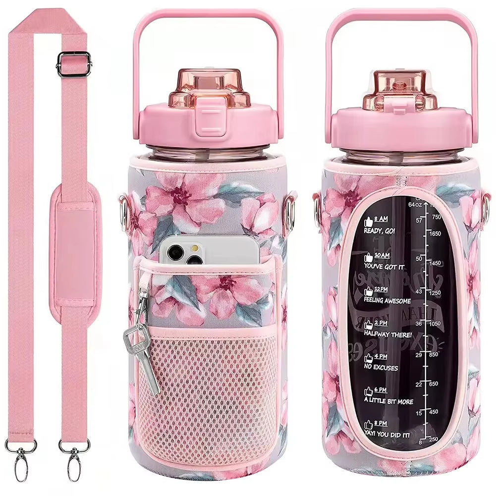 Sport Water Bottle Covers Cellphone Holder Large Capacity Motivational Water Bottles Holder Bag Thermos Sleeve Drinkware
