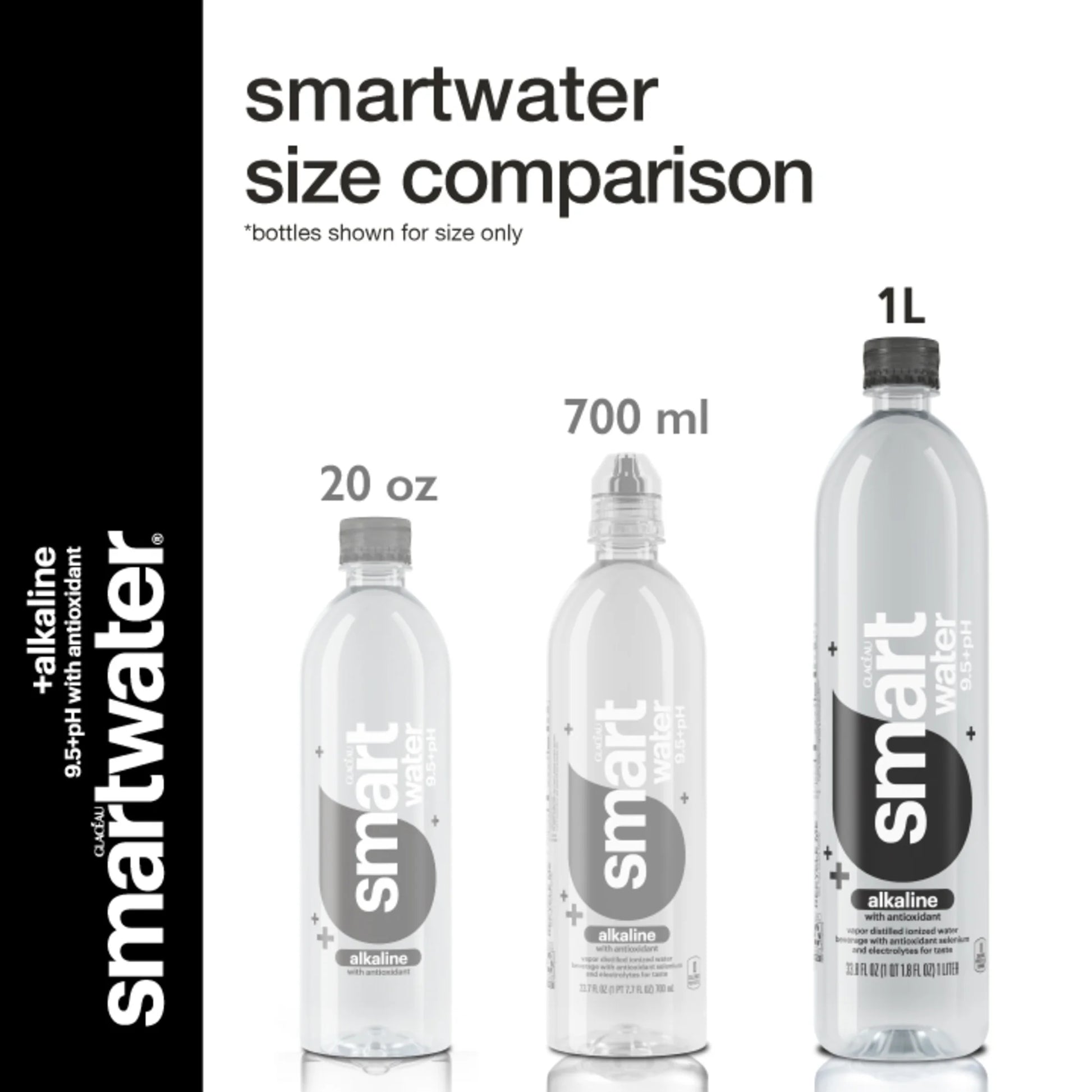 Smartwater Alkaline with Antioxidant Ionized Electrolyte Vapor-Distilled Water Bottles, 1L, 6 Pack