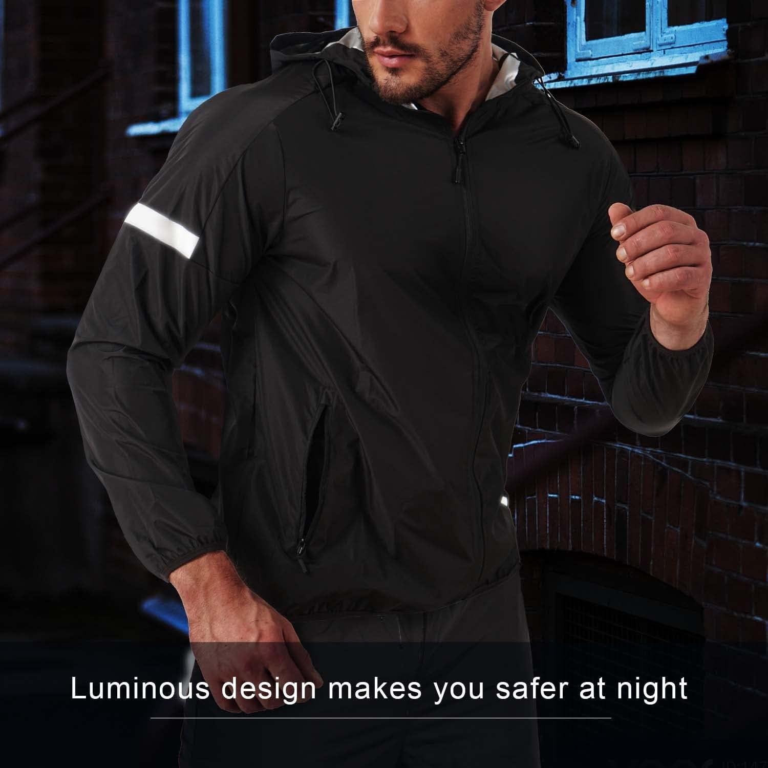 Sauna Suit for Men Sweat Sauna Jacket Weight Loss Workout Shirt Gym Fitness Long Sleeve Sweat Suits Zipper with Hood (Black, Large)