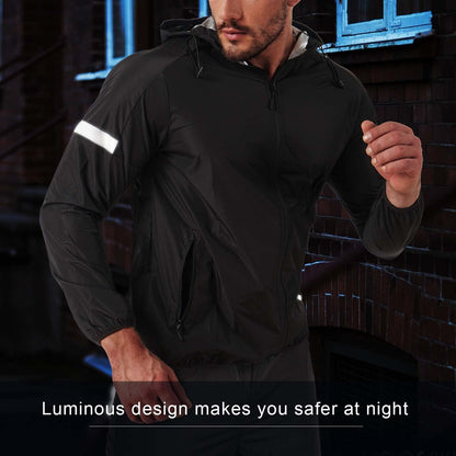 Sauna Suit for Men Sweat Sauna Jacket Weight Loss Workout Shirt Gym Fitness Long Sleeve Sweat Suits Zipper with Hood (Black, Large)