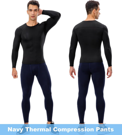 1 or 2 Pack Men'S Thermal Compression Pants Fleece Lined Sports Leggings Tights Cold Weather Base Layer Bottoms Winter