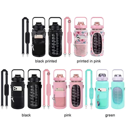 Sport Water Bottle Covers Cellphone Holder Large Capacity Motivational Water Bottles Holder Bag Thermos Sleeve Drinkware