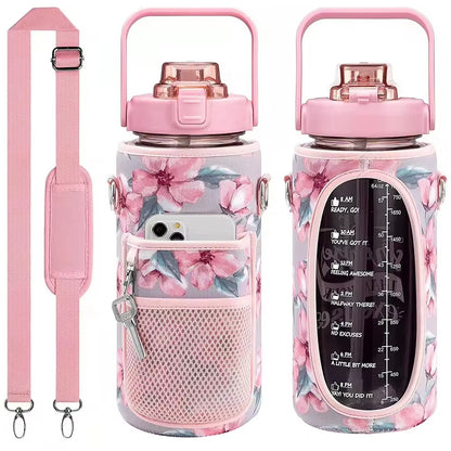Sport Water Bottle Covers Cellphone Holder Large Capacity Motivational Water Bottles Holder Bag Thermos Sleeve Drinkware