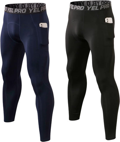 1 or 2 Pack Men'S Thermal Compression Pants Fleece Lined Sports Leggings Tights Cold Weather Base Layer Bottoms Winter
