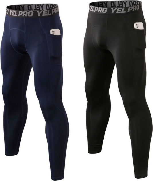 1 or 2 Pack Men'S Thermal Compression Pants Fleece Lined Sports Leggings Tights Cold Weather Base Layer Bottoms Winter