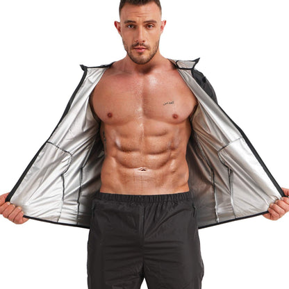 Sauna Suit for Men Sweat Sauna Jacket Weight Loss Workout Shirt Gym Fitness Long Sleeve Sweat Suits Zipper with Hood (Black, Large)